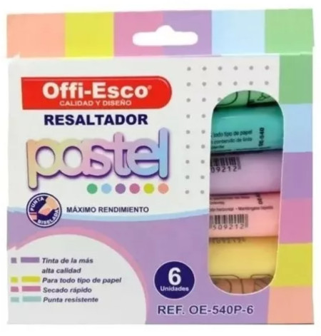 Resaltador Offi Esco Oe- 540 Estuche X 6 Colores Pastel